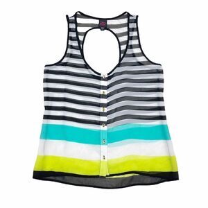 2B Bebe Black White‎ Striped Sheer Button Down Tank Top Size Small